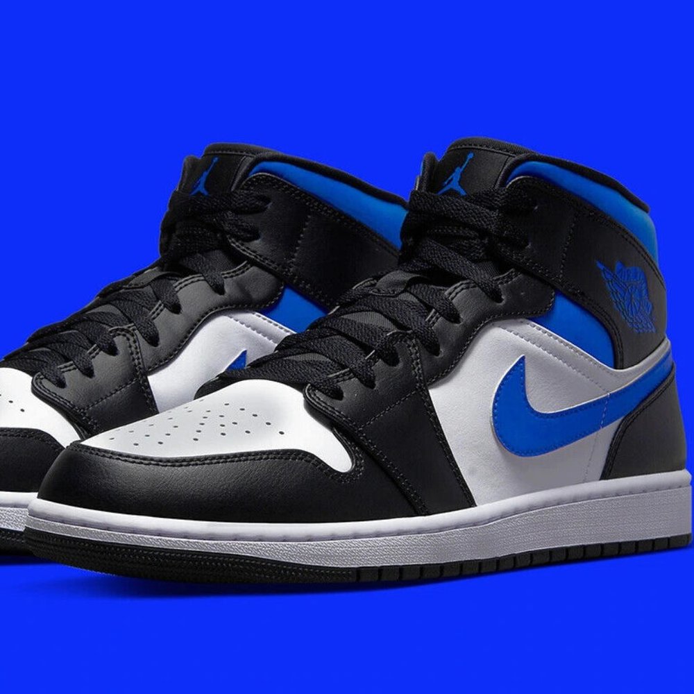 Nike Air Jordan 1 Retro Mid Game Royal Blue White Black 554724-140 Men's Size 10
